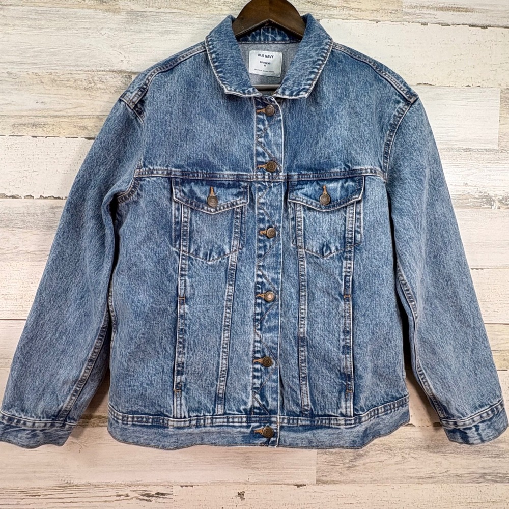 Old‎ Navy Womens Boyfriend Denim Jean Jacket Blue Personalized Rebecca Size M